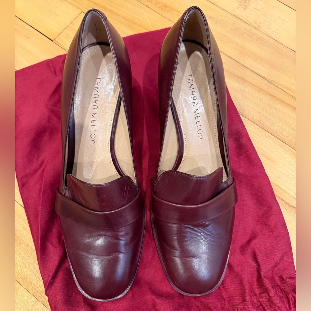 Tamara Mellon Burgandy Vitello Calf Fellini Loafers, 37.5, Made in Italy - Picture 5 of 6